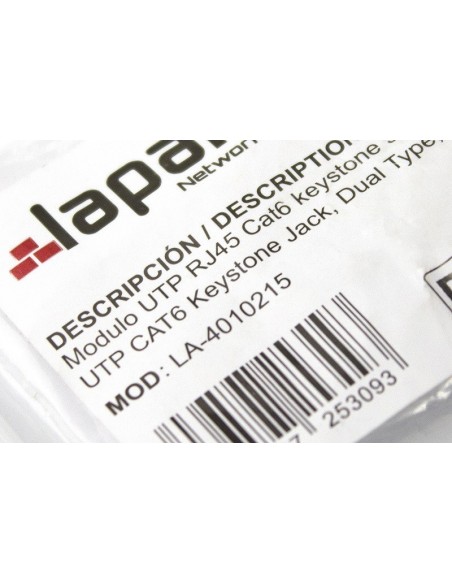 Modulo hembra RJ45 Cat 6 UTP tipo Keystone Lapara Networking,